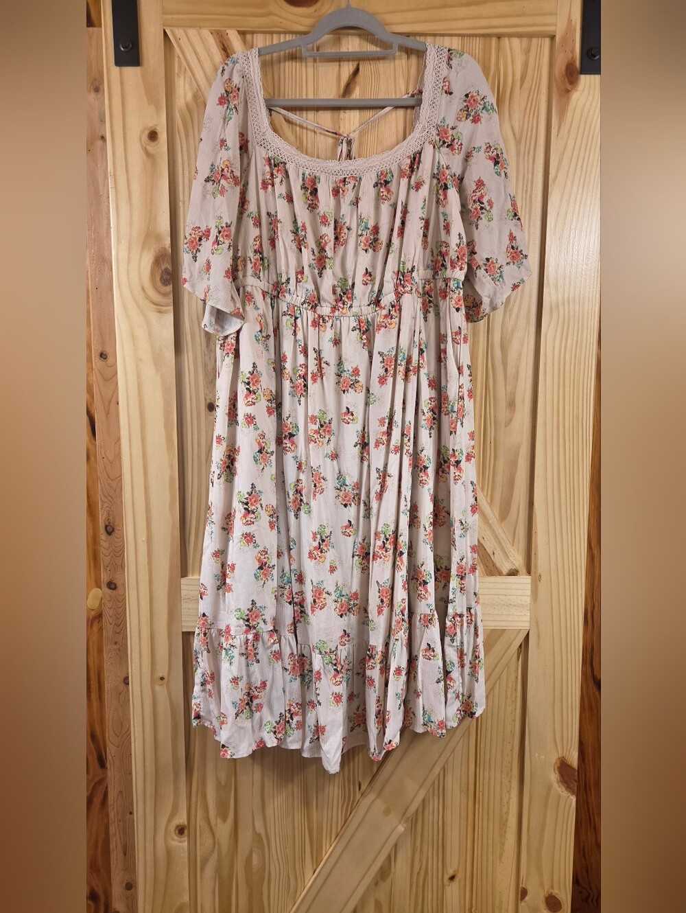 Torrid Square Neck Midi Length Gauze  Peasant Dress In Artisan Floral Dew Print